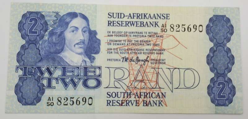 1978 TW de Jongh South Africa 2 Rand- R2-Prefix A1-50 -Bank Note
