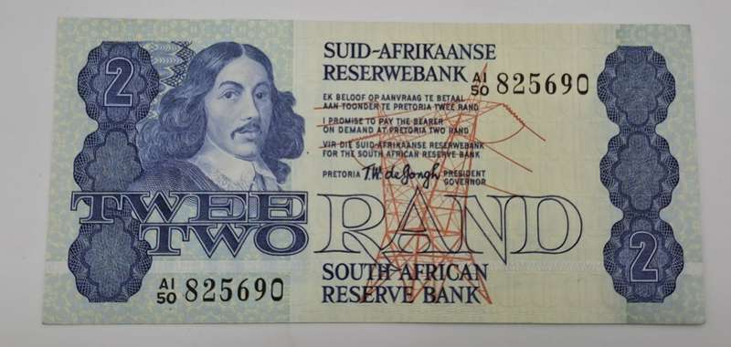 1978 TW de Jongh South Africa 2 Rand- R2-Prefix A1-50 -Bank Note