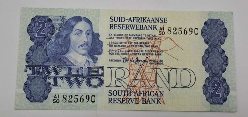 1978 TW de Jongh South Africa 2 Rand- R2-Prefix A1-50 -Bank Note