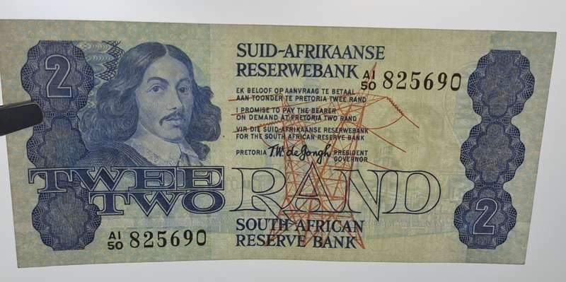 1978 TW de Jongh South Africa 2 Rand- R2-Prefix A1-50 -Bank Note