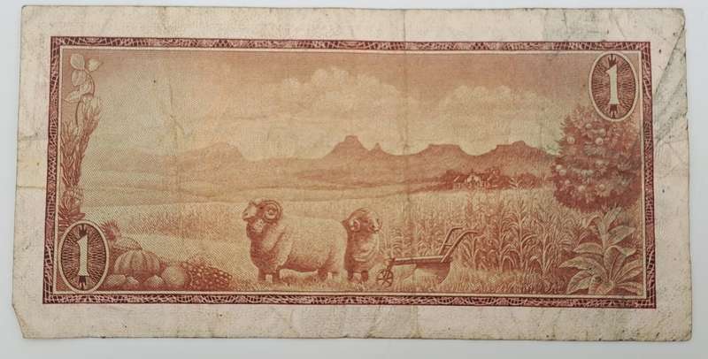 1966 TW de Jongh South Africa 1 Rand- R1 -English -Afrikaans - Prefix A428 -Bank Note
