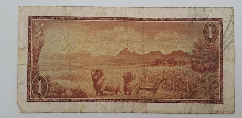 1966 TW de Jongh South Africa 1 Rand- R1 -English -Afrikaans - Prefix A428 -Bank Note