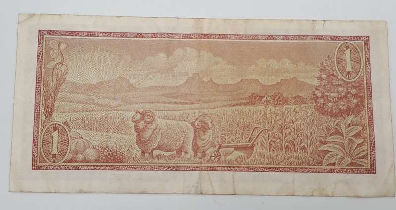1966 TW de Jongh South Africa 1 Rand- R1 -English -Afrikaans - Prefix B266 -Bank Note