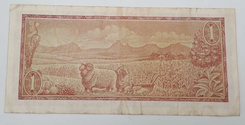 1966 TW de Jongh South Africa 1 Rand- R1 -English -Afrikaans - Prefix B266 -Bank Note
