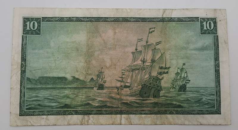 1966 TW de Jongh South Africa 10 Rand- R10 -Afrikaans-English - Prefix C64 -Bank Note