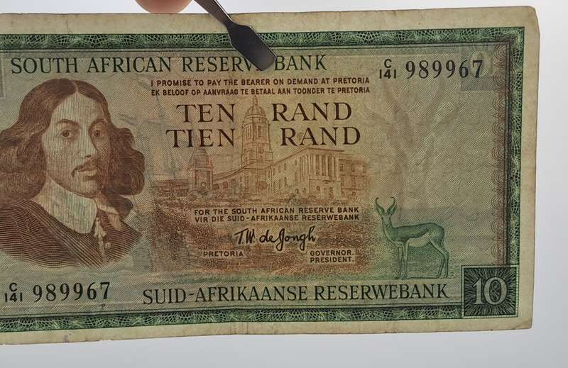 1966 TW de Jongh South Africa 10 Rand- R10 -English -Afrikaans- Prefix C141-Bank Note
