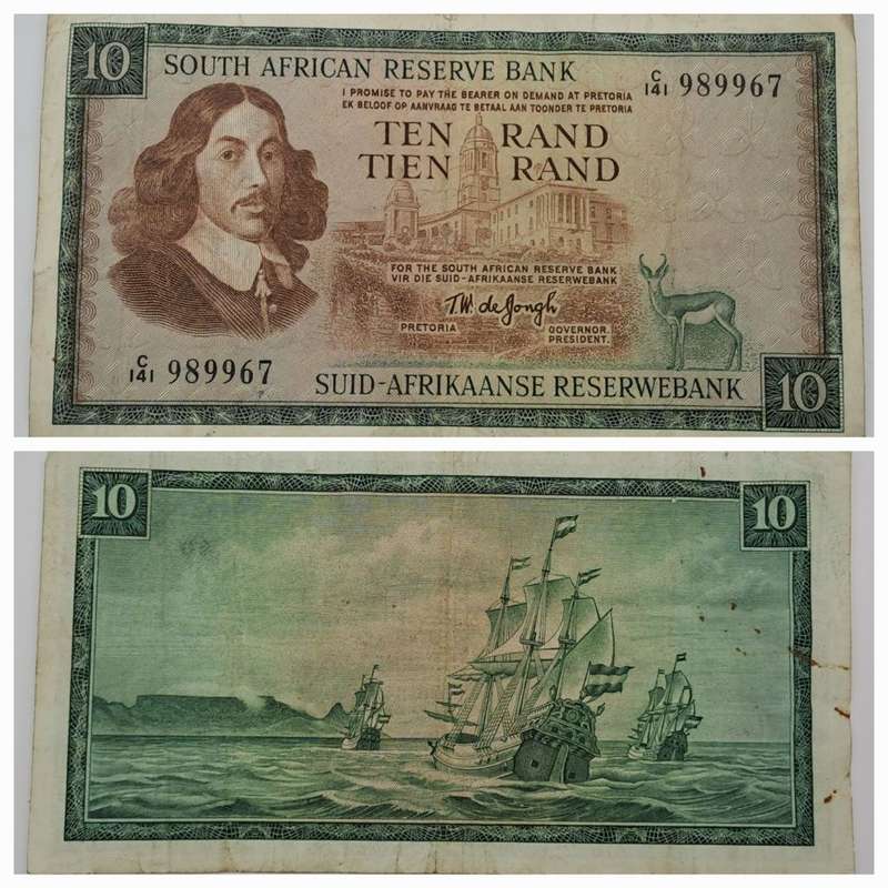 1966 TW de Jongh South Africa 10 Rand- R10 -English -Afrikaans- Prefix C141-Bank Note