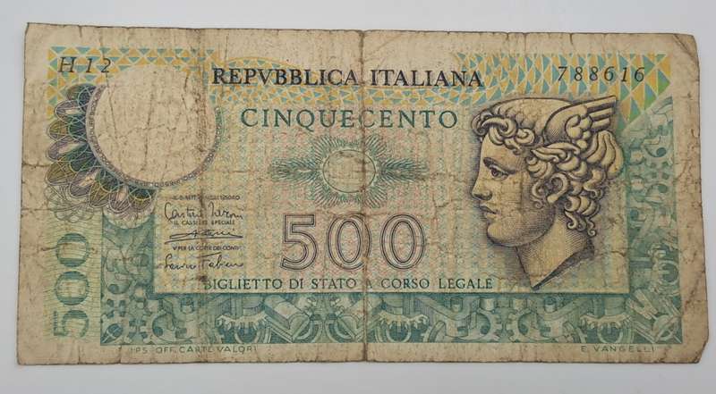 1974 Italy 500 Lire Mercurio -Circulated