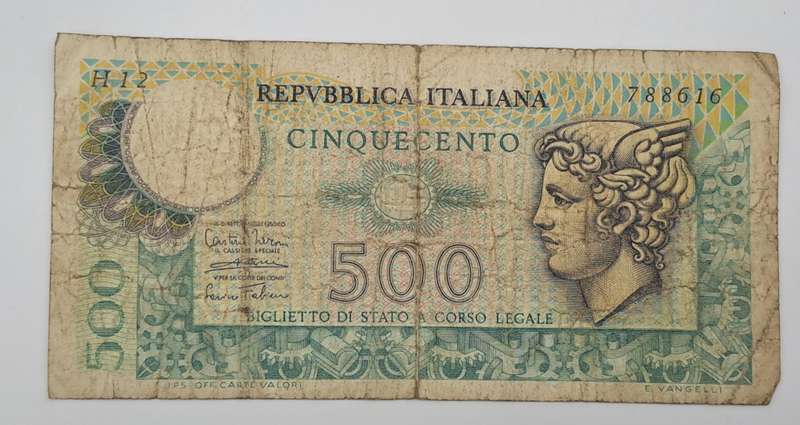 1974 Italy 500 Lire Mercurio -Circulated