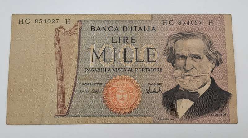 1969 Italy 1000 Lire Verdi - 2nd type  -Circulated