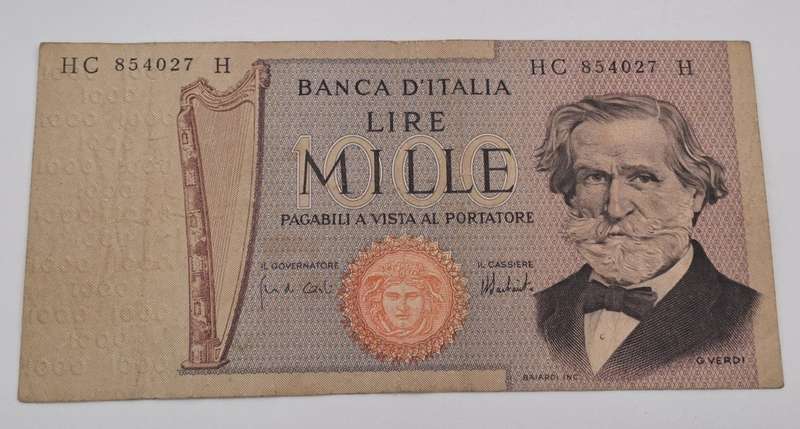 1969 Italy 1000 Lire Verdi - 2nd type  -Circulated