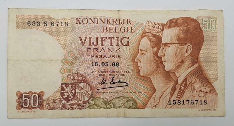 1966 Belgium 50 Francs - Baudouin I- Bank Note