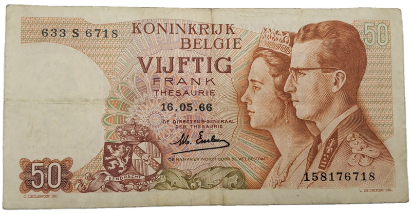 1966 Belgium 50 Francs - Baudouin I- Bank Note