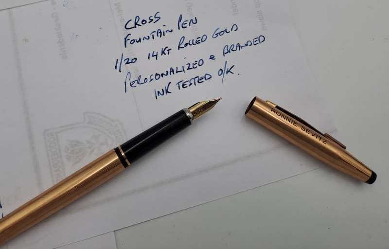 Vintage Cross 1/20 14kt Rolled Gold Fountain Pen 14kt 585 Nib -Ink Tested-Branded and engraved