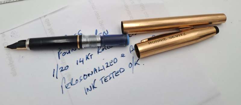 Vintage Cross 1/20 14kt Rolled Gold Fountain Pen 14kt 585 Nib -Ink Tested-Branded and engraved