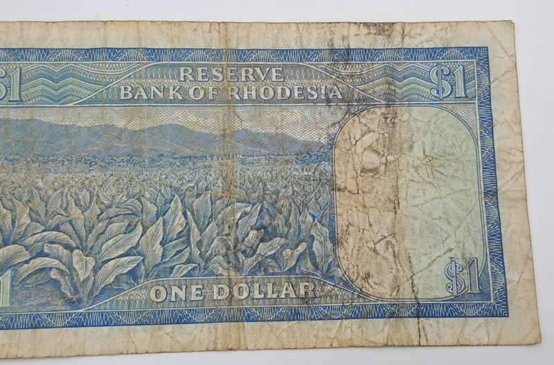 2 March 1973 Rhodesia one Dollar Bank Note -Circulated