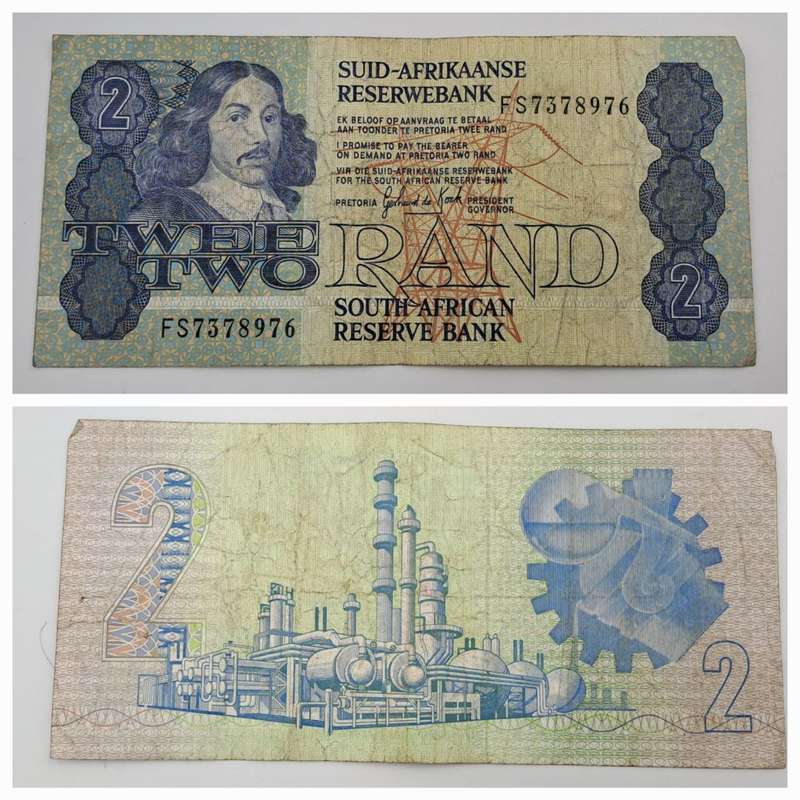 1984 -2 Rand Bank Note - -Signature de Kock-Circulated - Van Riebeeck watermark