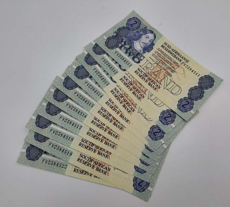 10x 1984 South Africa GPC De Kock R2 Notes -UNCIRCULATED with consecutive numbers