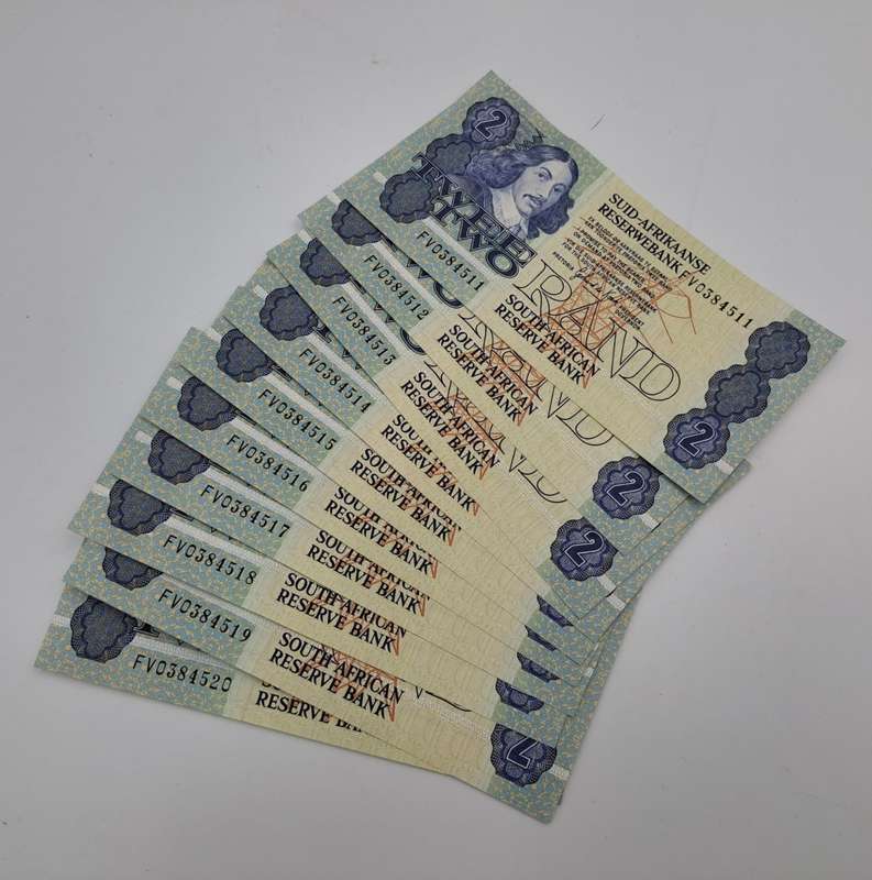 10x 1984 South Africa GPC De Kock R2 Notes -UNCIRCULATED with consecutive numbers