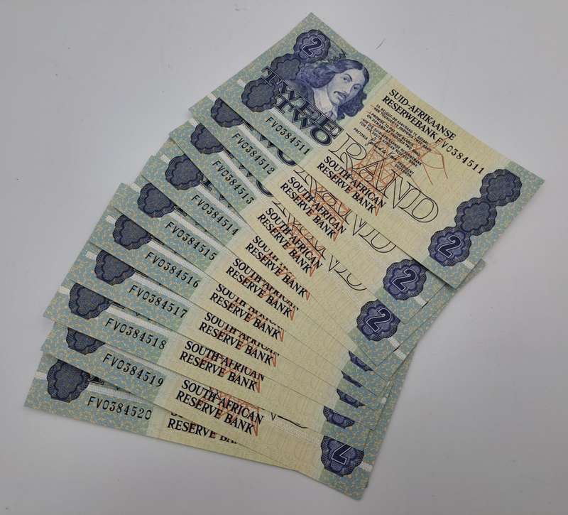 10x 1984 South Africa GPC De Kock R2 Notes -UNCIRCULATED with consecutive numbers