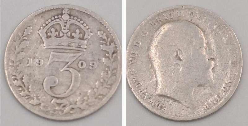 1909 United Kingdom Silver 3 Pence - Edward VII-Circulated