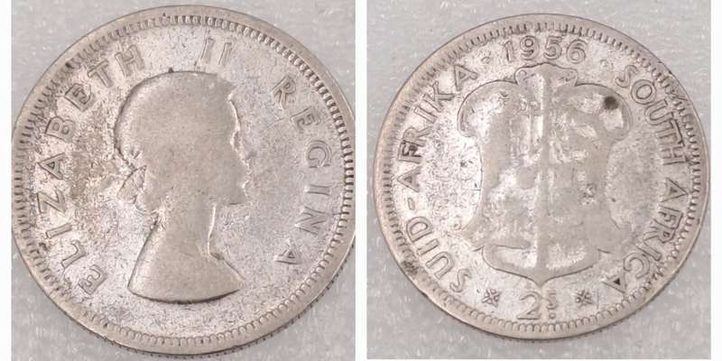 1956  South Africa Silver 2 Shillings - Elizabeth II 1st portrait