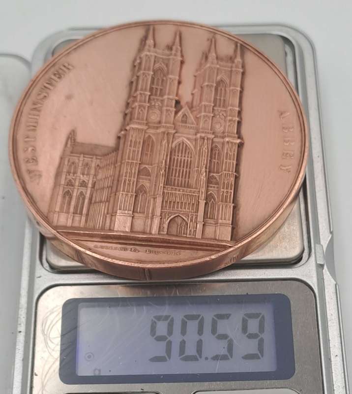 Rare!!!  1856 WESTMINSTER ABBEY Bronze Medal by Wiener -59mm