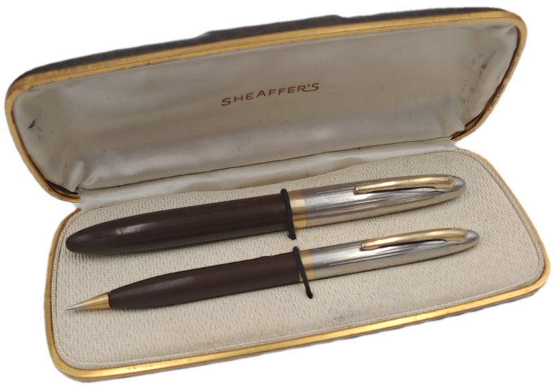 Vintage Sheaffer Fountain Pen with 14kt Gold Nib and Pencil USA - in nice case SEE CONDITION