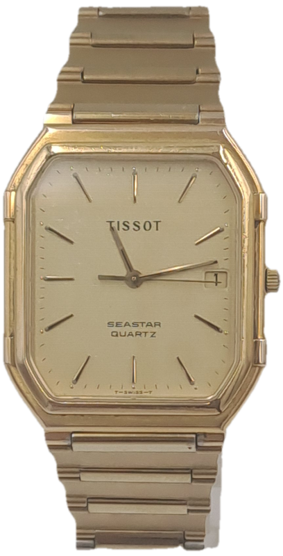 Vintage Mens Swiss Tissot Seastar FTB 356 Quartz Gold Tone watch Sapphire Glass.