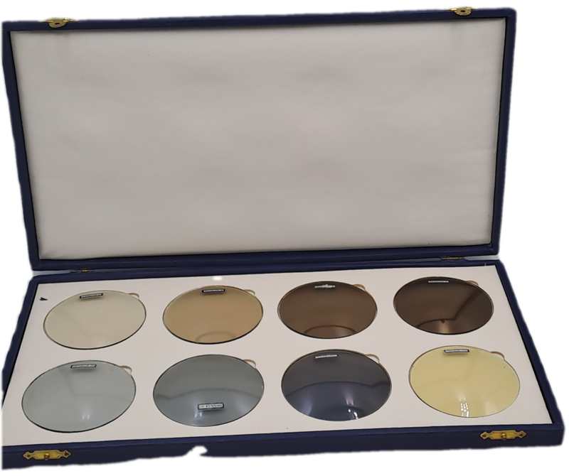 Eyeware -Vintage Optometrist  Metalux Tinted Lenses sample Kit in case