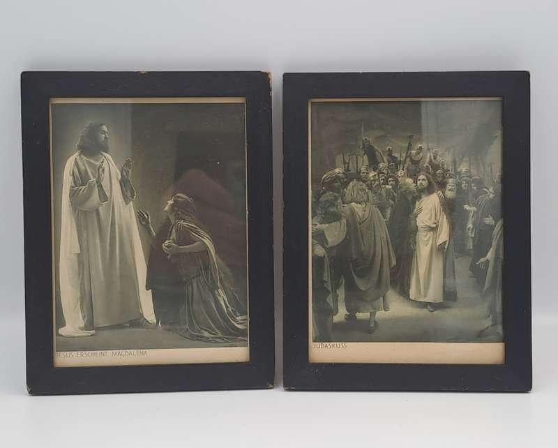 2 very old Framed Prints Jesus Erscheint Magdalena and Judaskuss