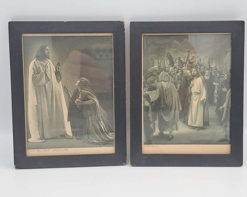2 very old Framed Prints Jesus Erscheint Magdalena and Judaskuss