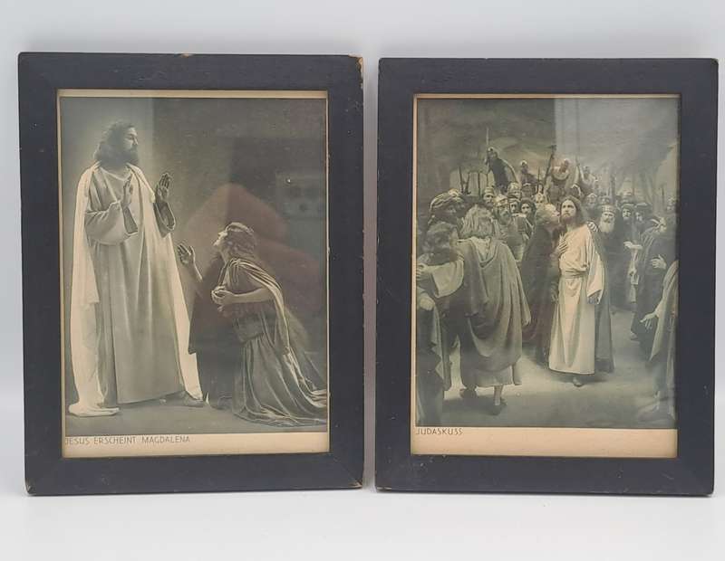 2 very old Framed Prints Jesus Erscheint Magdalena and Judaskuss