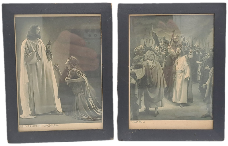 2 very old Framed Prints Jesus Erscheint Magdalena and Judaskuss