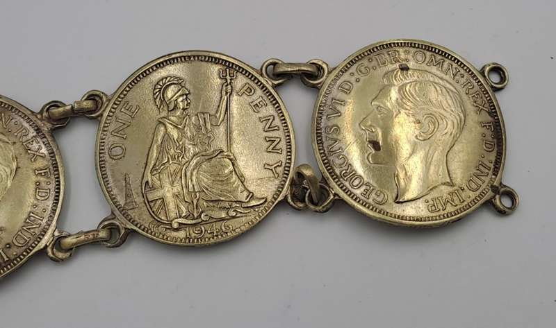 Part of a Vintage Bracelet with 1946 Pennies Cut In Half
