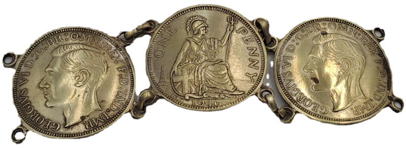 Part of a Vintage Bracelet with 1946 Pennies Cut In Half