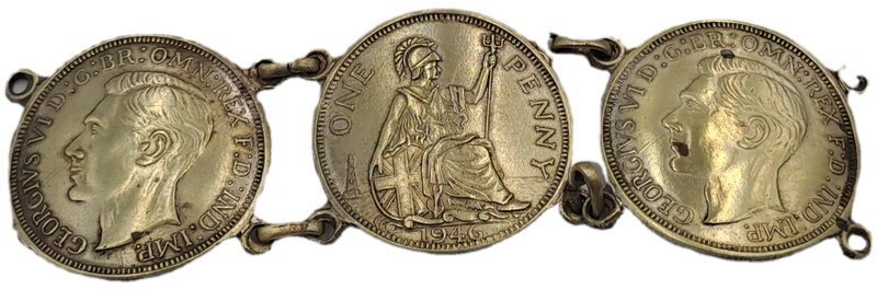Part of a Vintage Bracelet with 1946 Pennies Cut In Half