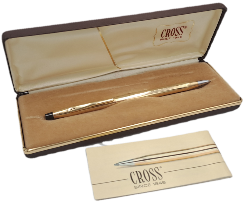 Vintage 1/20 10kt rolled gold Cross ballpoint point in Brown Hard case- ink is dry