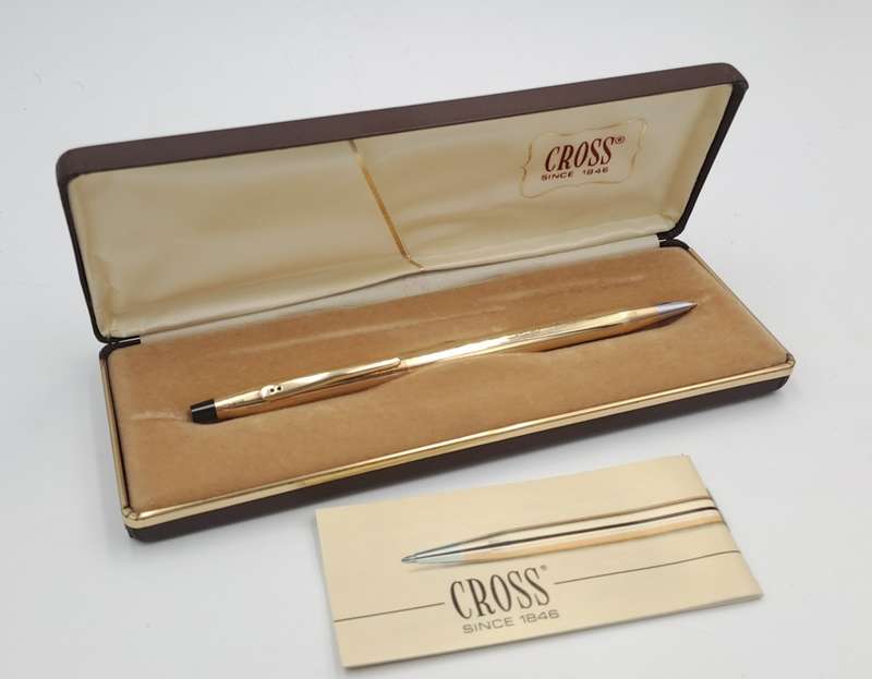 Vintage 1/20 10kt rolled gold Cross ballpoint point in Brown Hard case- ink is dry