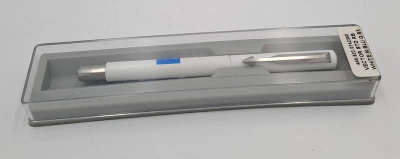 Parker Vector STD RB White Medium Blue G.B.X in case with Alpha Logo (Rollerball)