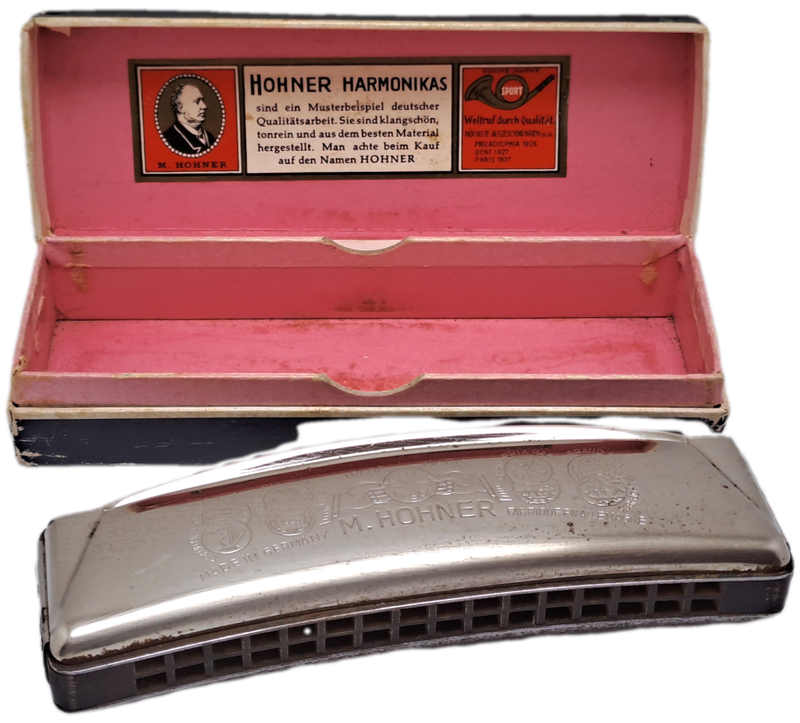 Vintage M.Hohner Harmonika UNSERE LIEBLINGE in Original Box.32 Holes
