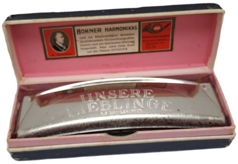 Vintage M.Hohner Harmonika UNSERE LIEBLINGE in Original Box.32 Holes