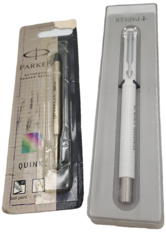 Vintage Branded White Parker Pen - no refill - will include a spare refill as in photos