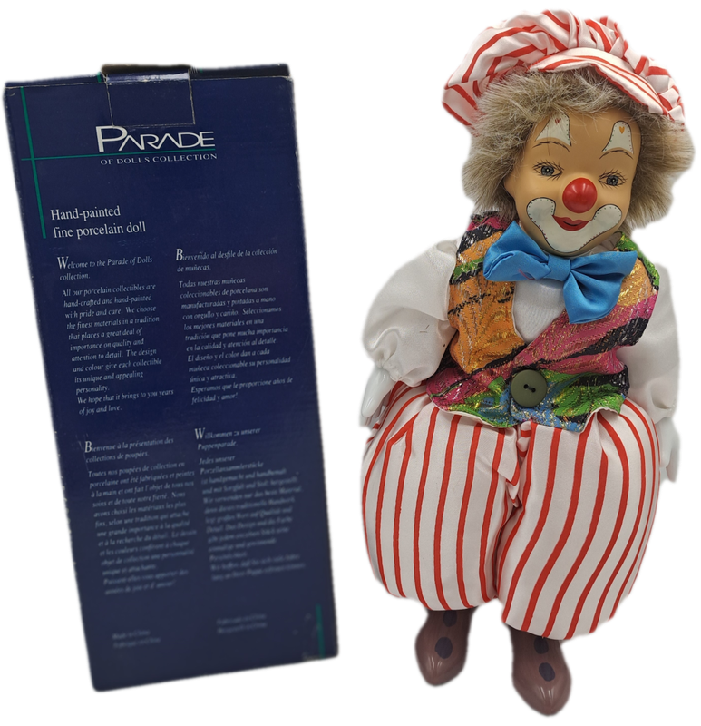 Vintage Hand-Painted Fine Porcelain Doll-Circus Clown - Parade of Dolls Collection -boxed.