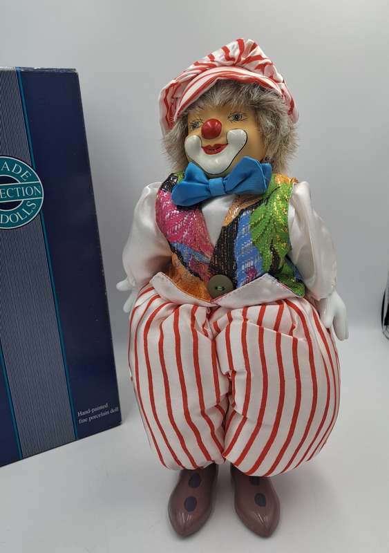 Vintage Hand-Painted Fine Porcelain Doll-Circus Clown - Parade of Dolls Collection -boxed.