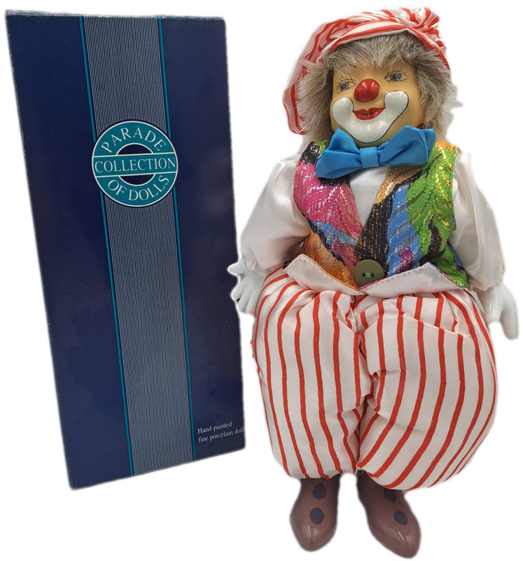 Vintage Hand-Painted Fine Porcelain Doll-Circus Clown - Parade of Dolls Collection -boxed.