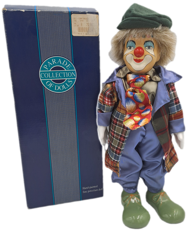 Vintage Hand-Painted Fine Porcelain Doll-Circus Clown - Parade of Dolls Collection -boxed.
