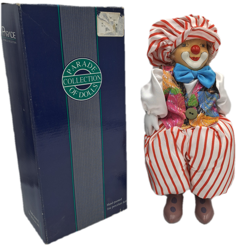 Vintage Hand-Painted Fine Porcelain Doll-Circus Clown - Parade of Dolls Collection -boxed.