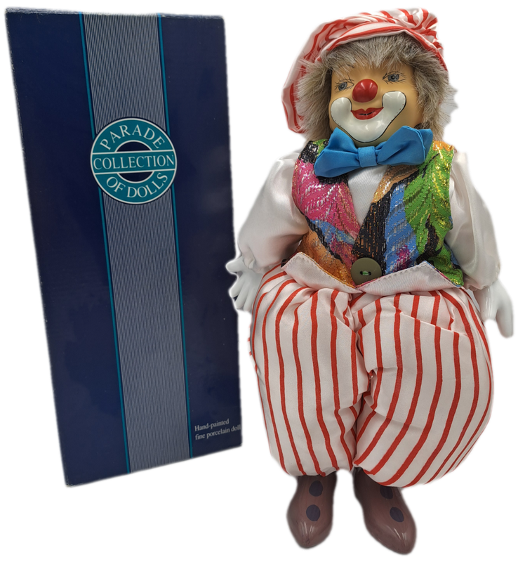 Vintage Hand-Painted Fine Porcelain Doll-Circus Clown - Parade of Dolls Collection -boxed.