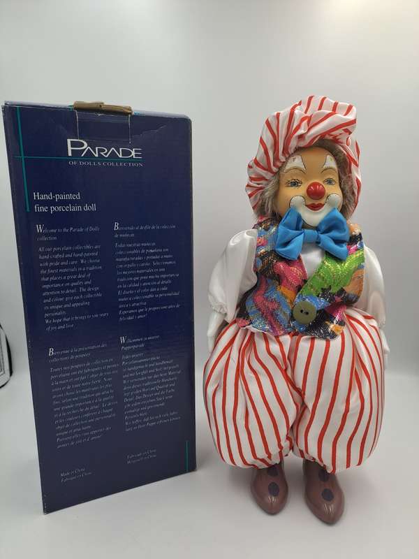 Vintage Hand-Painted Fine Porcelain Doll-Circus Clown - Parade of Dolls Collection -boxed.